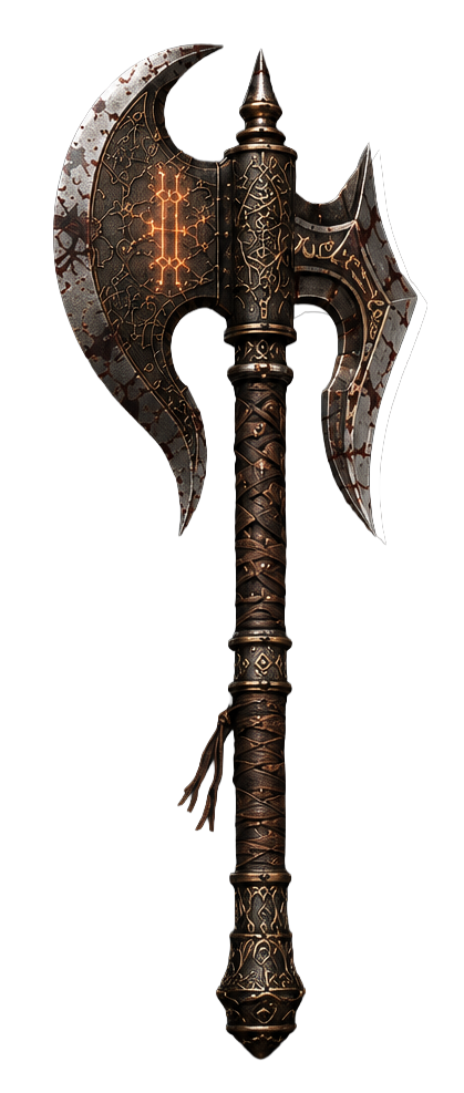 The Parashu — sacred axe gifted by Shiva, carved with divine runes and glowing with ancient power